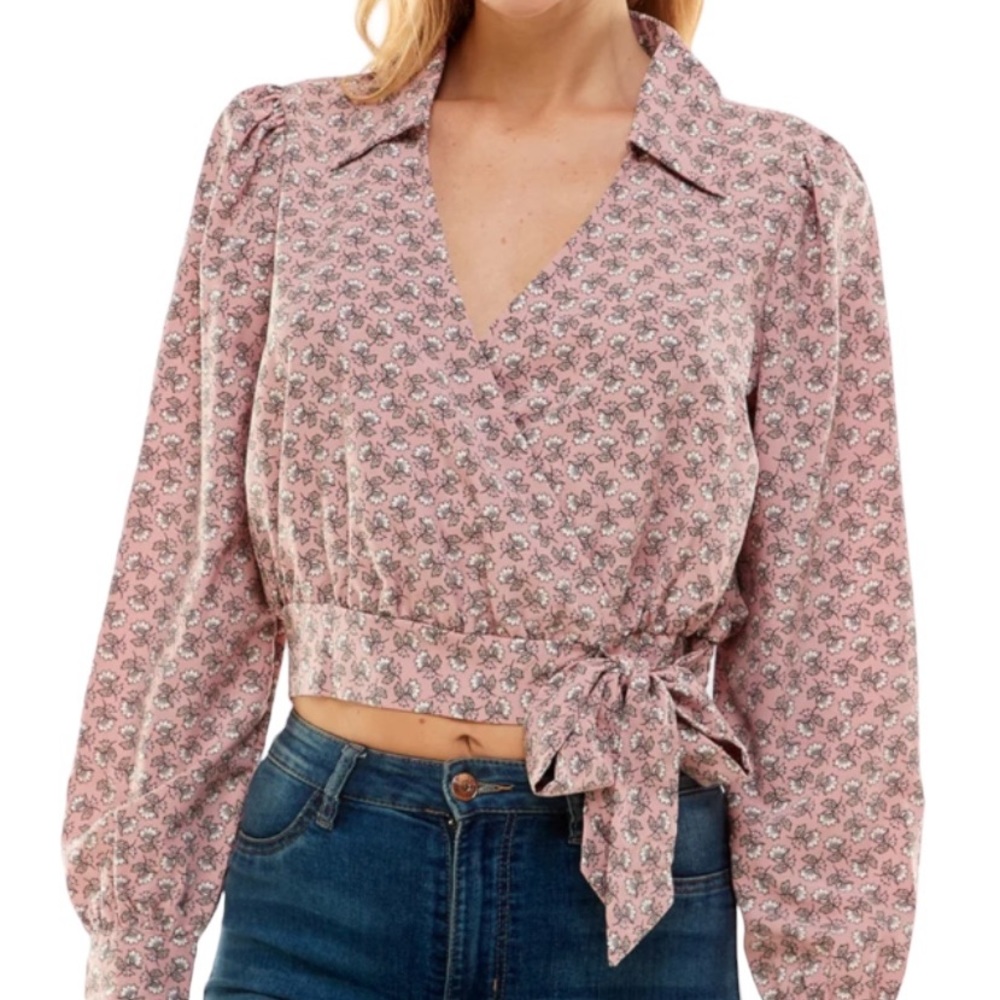 Collared Surplice Puff Sleeve Blouse
